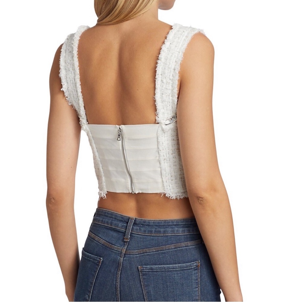 Alice + Olivia "Coralie" Chain Trimmed Frayed Tweed Crop Top 🌈BNWT🌈 - Picture 5 of 10